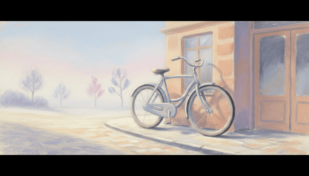 a bicycle propped against a bakery