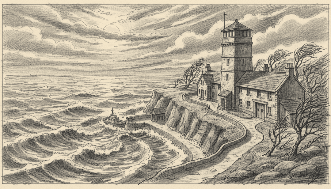 a coastguard station in a gale