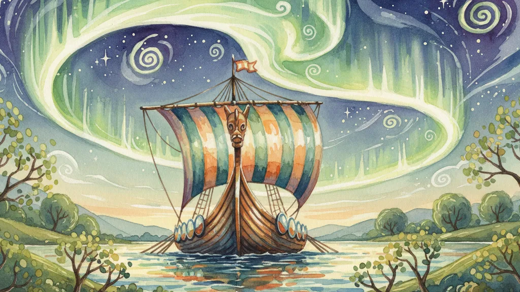 a Viking longship under the northern lights