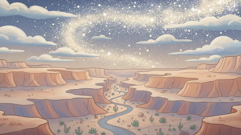 a desert canyon with a river of stars overhead