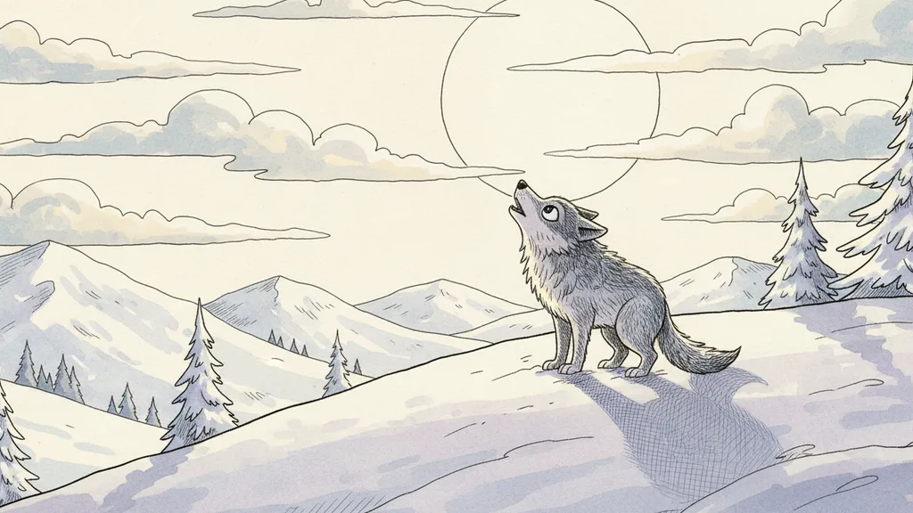 a wolf howling on a snowy ridge under a full moon