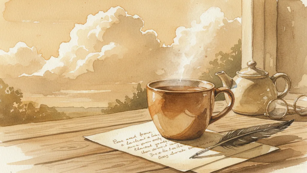 a hot cup of tea and a half-written letter on a wooden desk