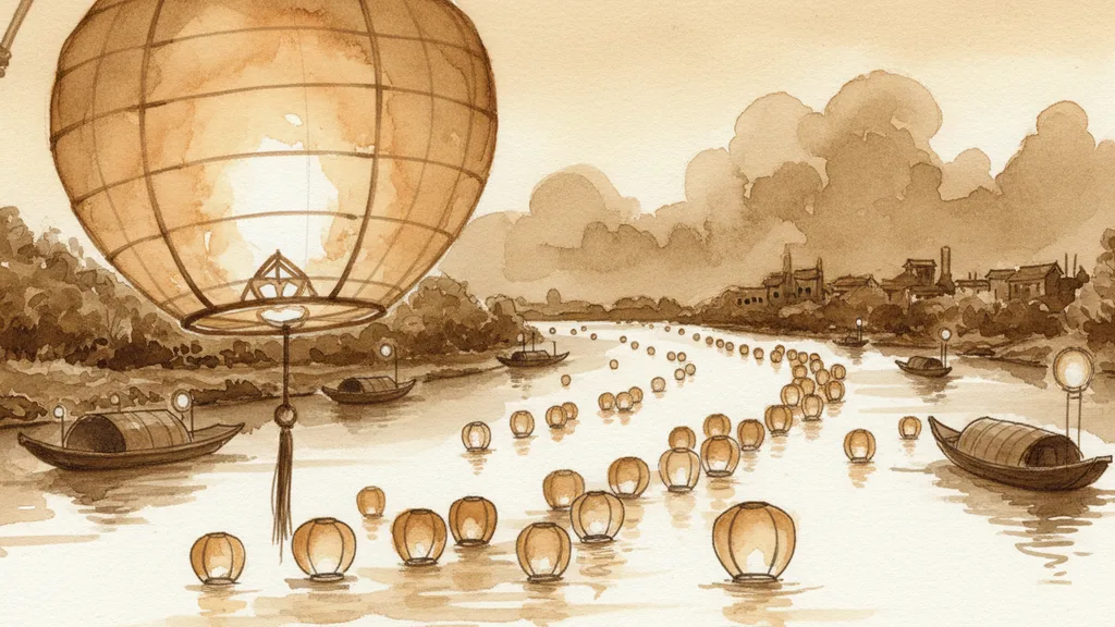 a lantern festival on a river, hundreds of floating lights