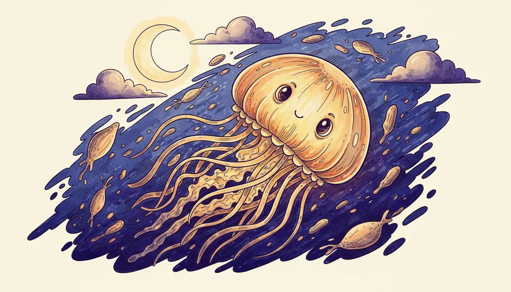 a jellyfish glowing in deep dark water