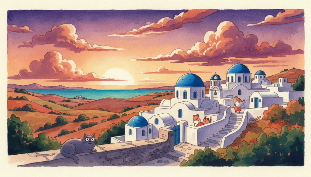 a cluster of white Greek island houses with blue domes