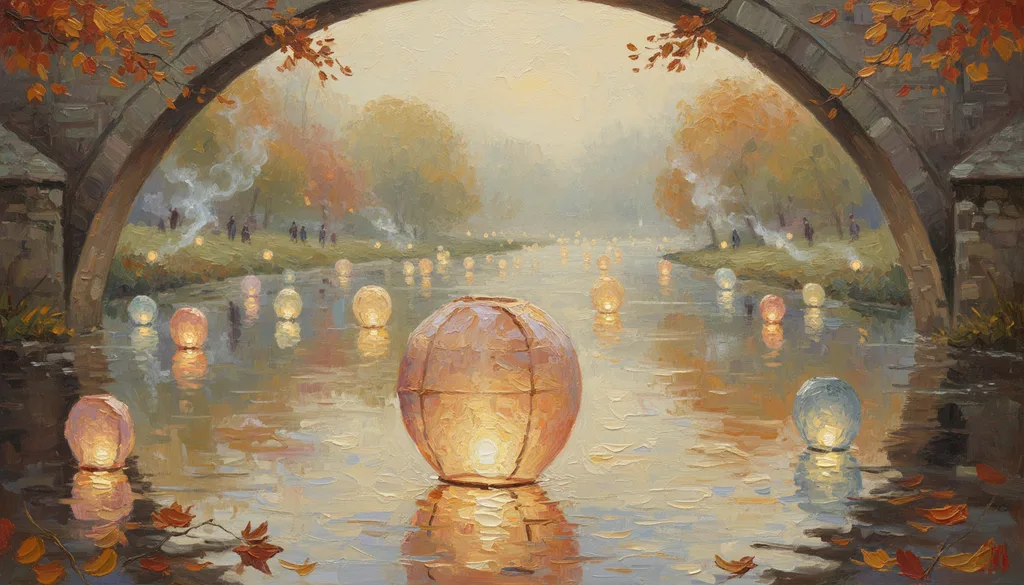a paper-lantern festival on a river at night