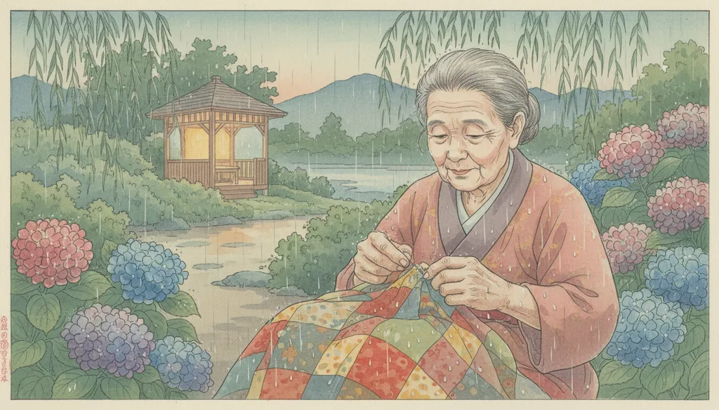 a grandmother's hands mending a quilt