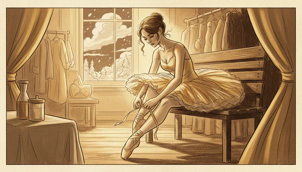a ballerina tying her shoes backstage