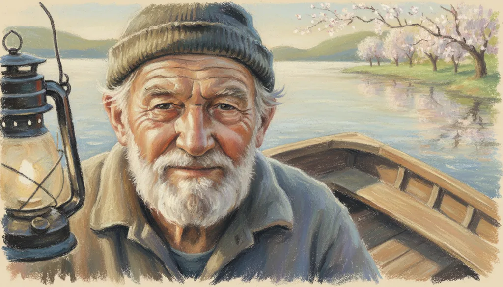 an old fisherman's weathered face, lit by a lantern