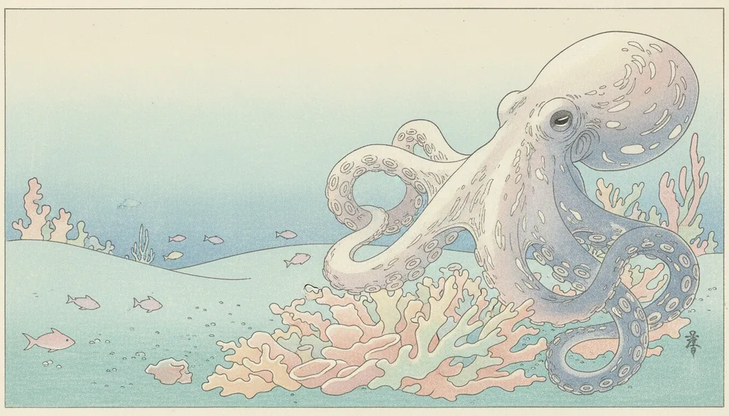 an octopus changing colour over a coral head