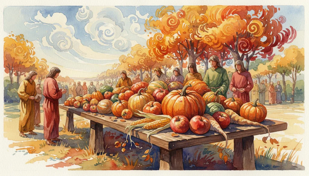 a harvest festival table groaning under produce