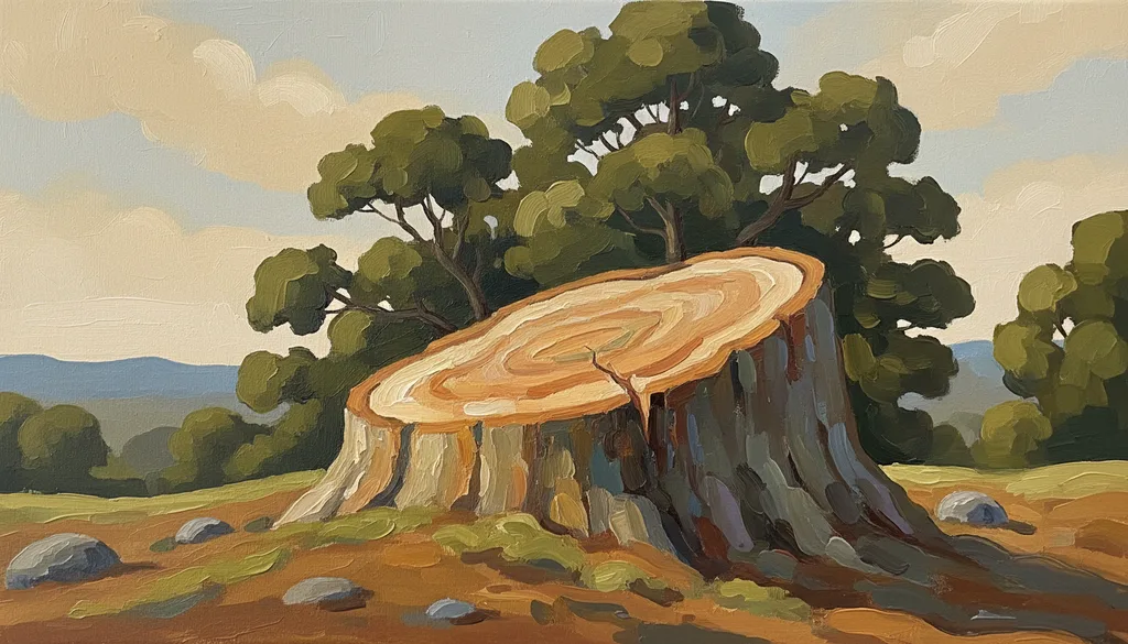 the grain of a cut oak stump