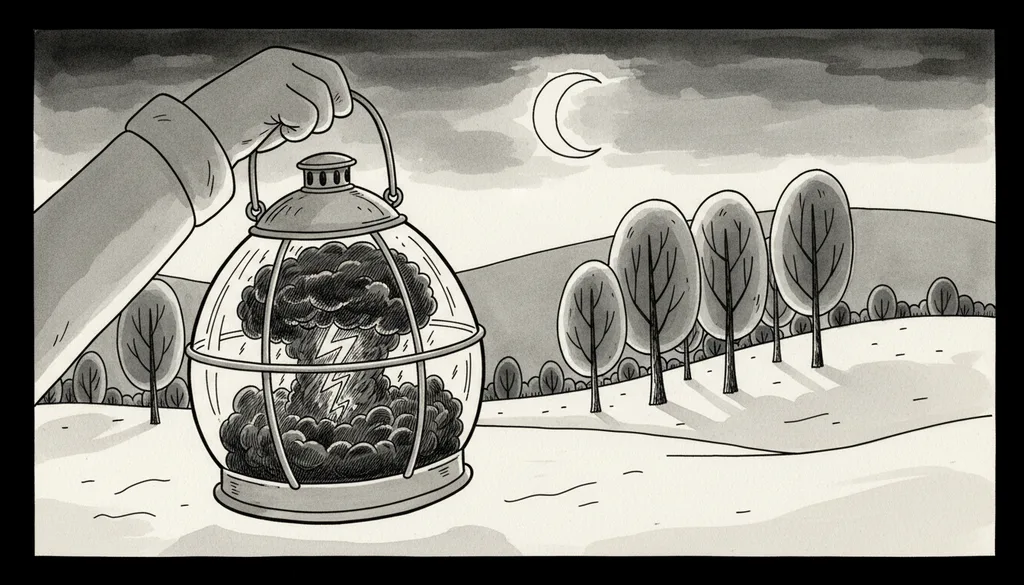 a lantern that contains one small storm