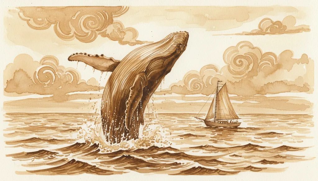 a whale breaching beside a small sailboat